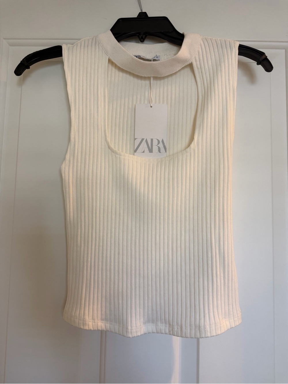 Zara Cream Ribbed Square-Neck Tank